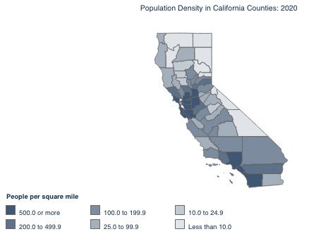 CA population density 2020